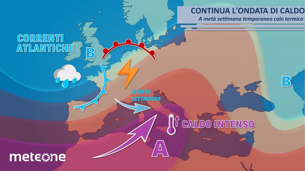 caldo al sud temporali al nord